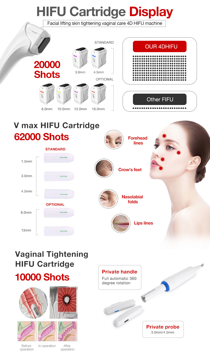 Professional hifu facial machine for quickly face lifting Professional hifu facial machine hifu cartridge display