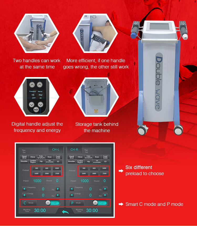 Newest Double Channel Shock Wave Machine Pain Relief ED Treatment from