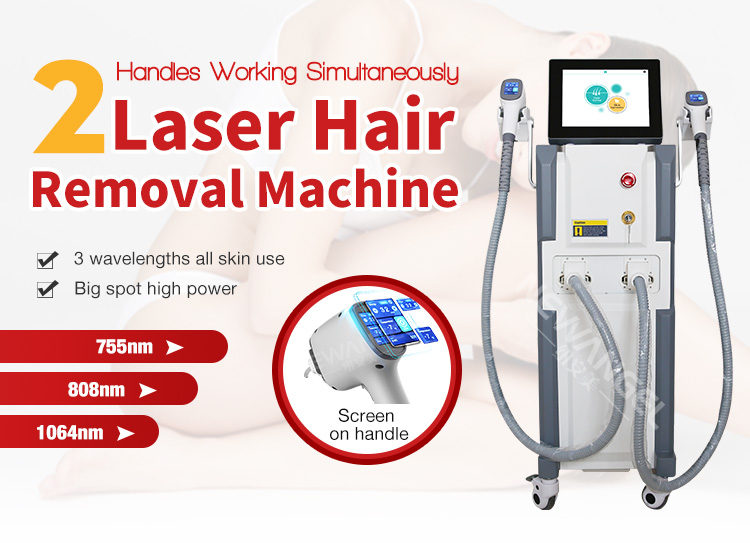 Latest laser machine hair removal with 2 handles working simultaneously