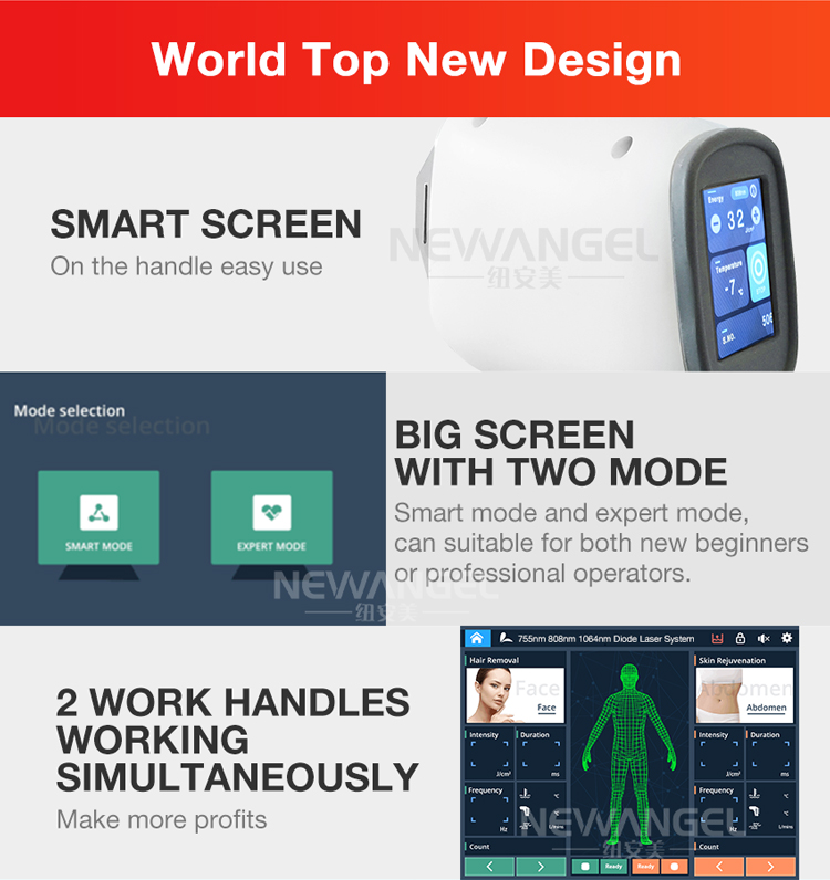 diode hair removal laser machine with screen on the handle